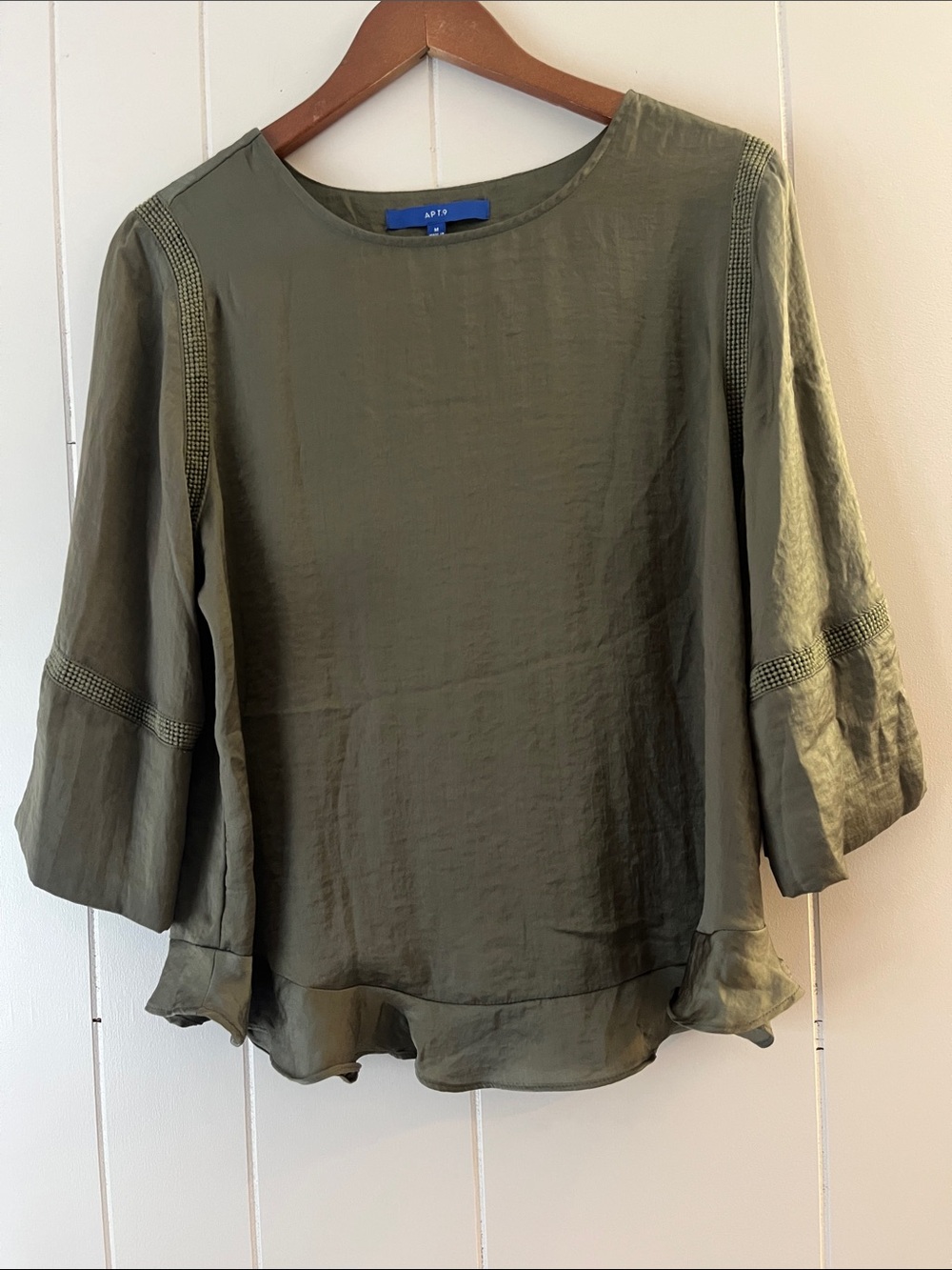 Apt. 9 Olive Green Ruffle-Hem Peasant Blouse